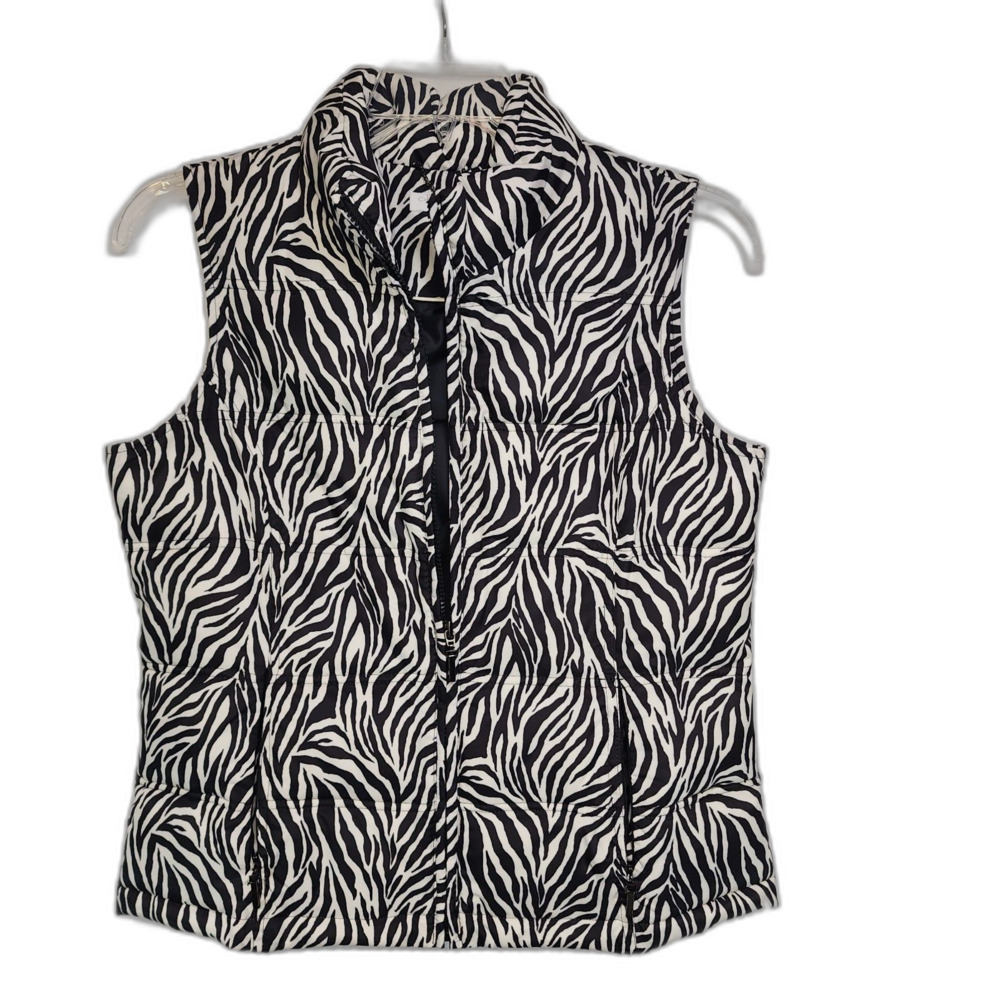 Charter Club Zebra Striped Puffer Vest Jacket Size PS